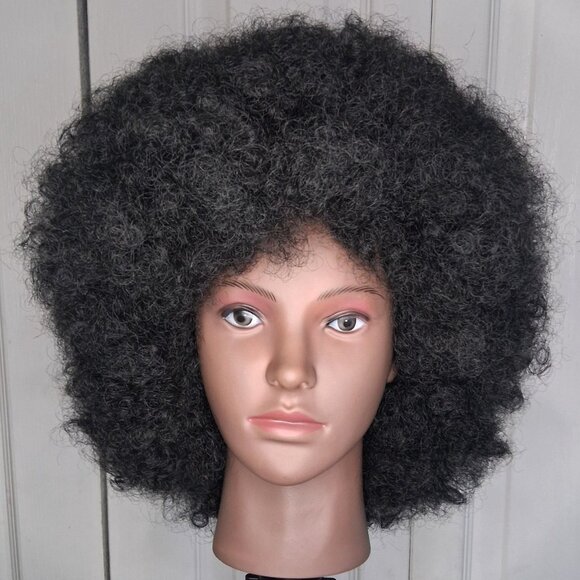 12 inch Afro Synthetic Wig Curly Natural Black Daily Cosplay Costume 60s 70s NEW - Picture 2 of 7